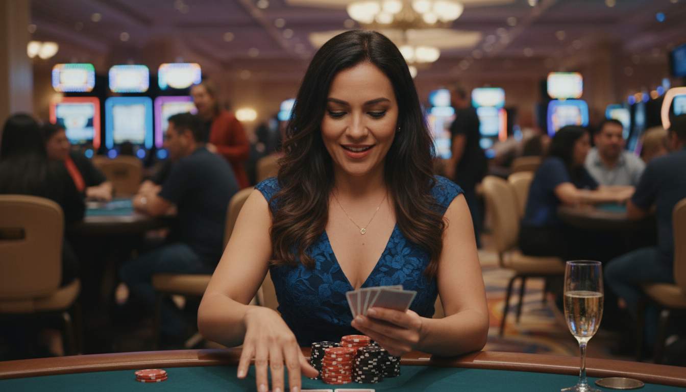 Mujer chilena jugando en el casino
